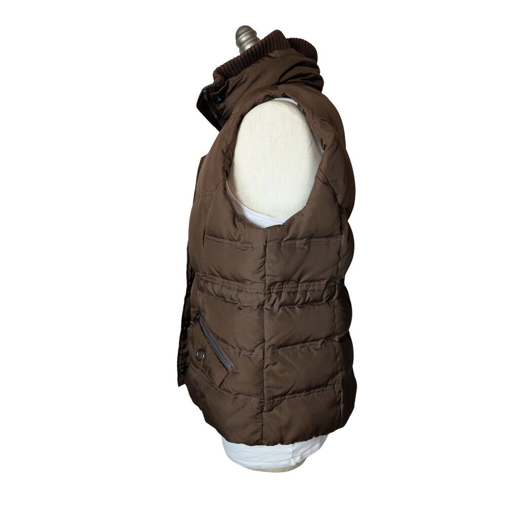 K Jordan Puffer Vest Brown Hooded Quilted Full Zip And Button Up Women's Size M View 6